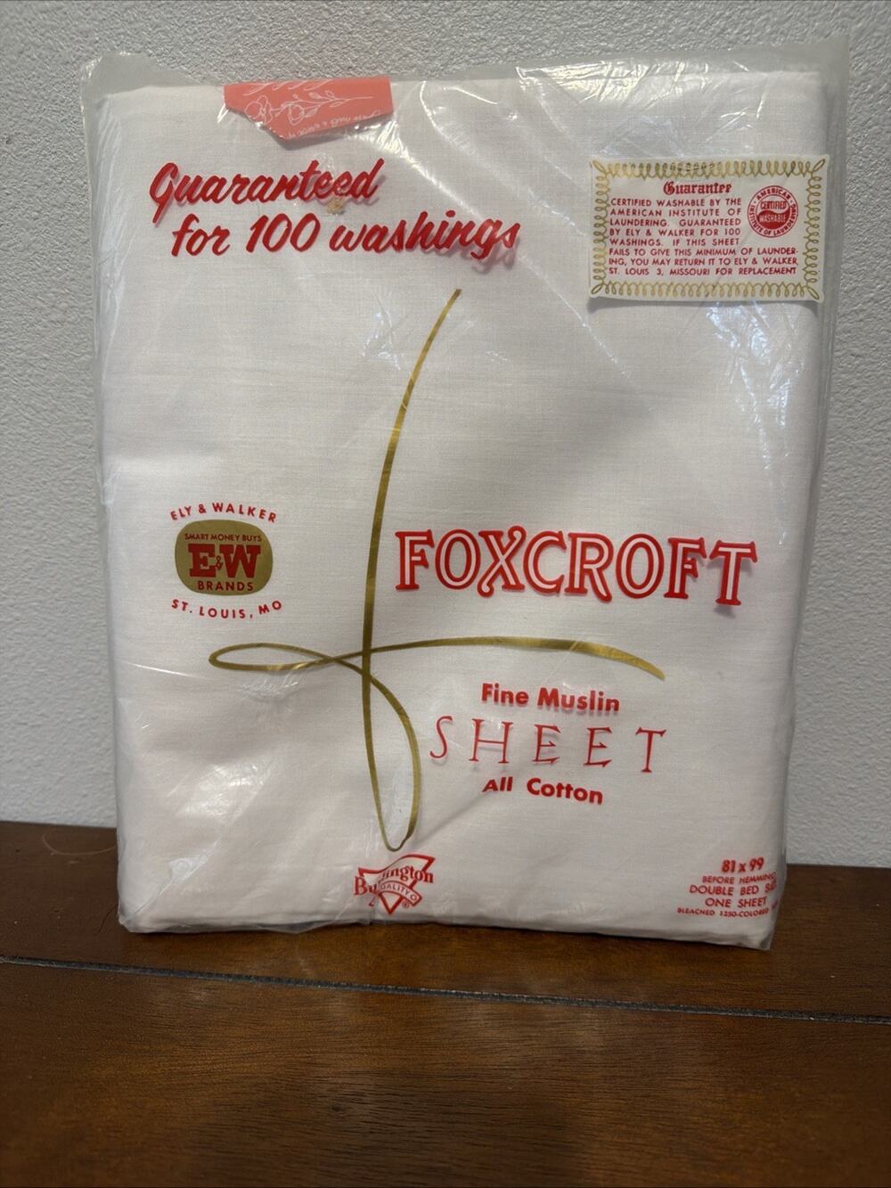 Foxcroft fine muslin flat sheet all cotton white double bed Ely & Walker vintage